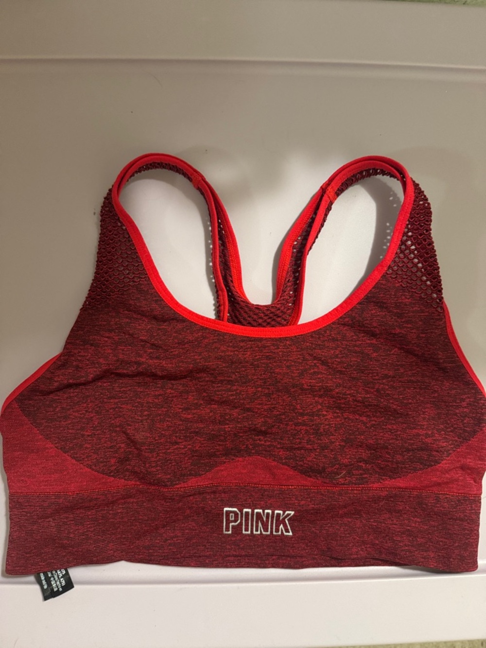 PINK Victoria's Secret Marled Red Racerback Sports Bra (no padding)
